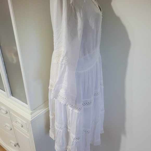 Cute Options White Lace Trim Midi Dress V- Neck  Large - Picture 12 of 14